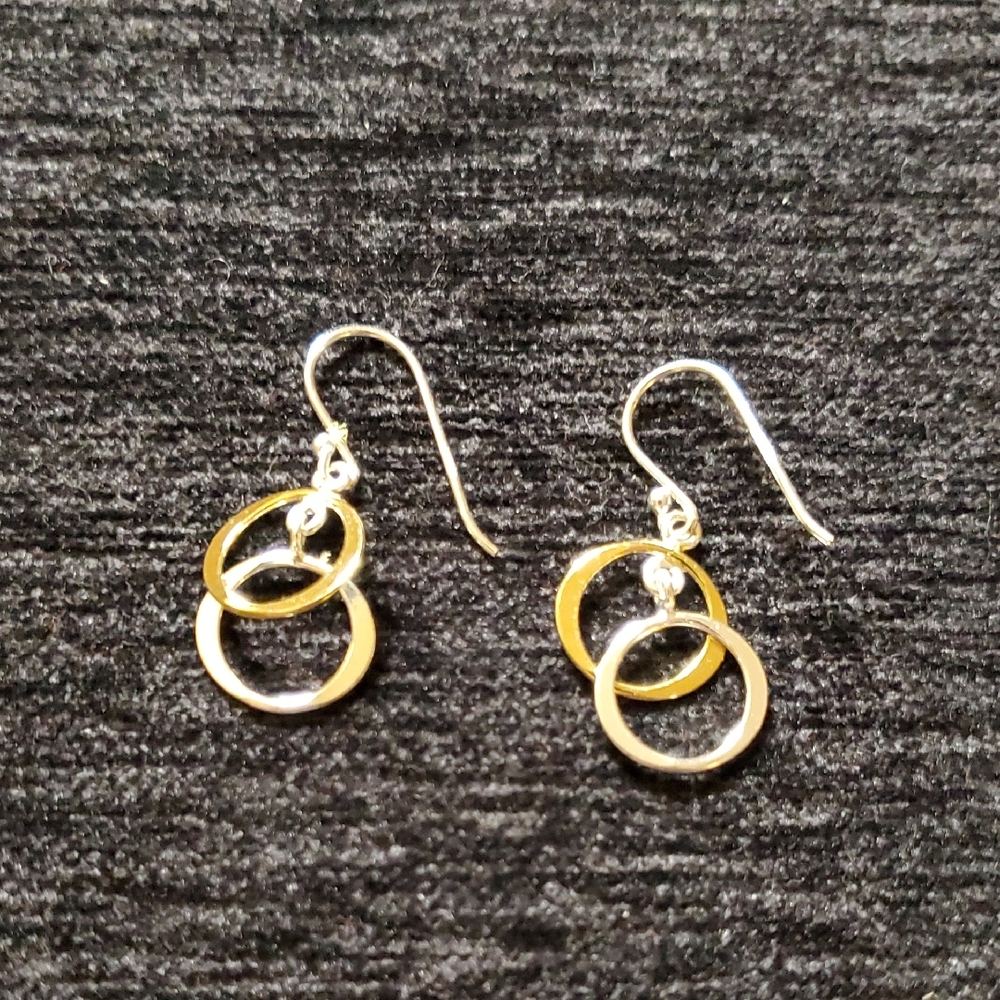 925 Sterling Marked Gold and Silver Two Tone Circle Hook Earrings Minimalist